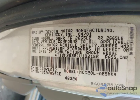 2001 Toyota Avalon Xl из США, поврежденный, VIN 4T1BF28B81U182156